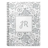 Chic Grey White Pattern Monogram Notebook