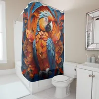 Pets & Wild Animal Portraits on a blue and red Shower Curtain