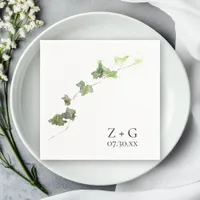 Green English Ivy Vine Watercolor Wedding Napkins