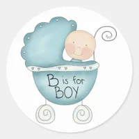 B is for Boy Blue Baby Buggy Classic Round Sticker