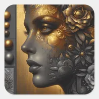 Pretty Woman in Gold Ethereal Square Sticker