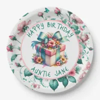 Watercolor Pink Shabby Chic Floral Personalized Paper Plates