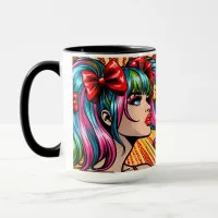 Pretty Pop Art Comic Girl with Bows Mug