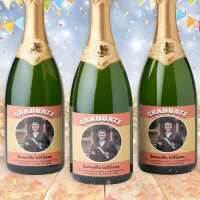 Custom Photo Peach Graduate Party Drinks Bottle Sparkling Wine Label