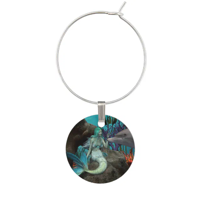 Mermaid and Dolphin Under the Sea Wine Glass Charm