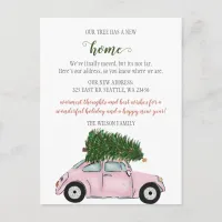 Pink Christmas Tree Car We've Moved Holiday Moving Postcard