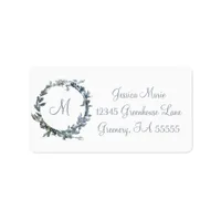 Dusty Blue Botanical Wreath Monogram Label