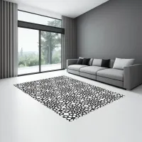 Crisp Black and White Snowflake pattern  Rug