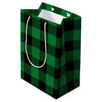 Holiday Green and Black Chevron Buffalo Plaid Medium Gift Bag