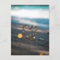Sparkling Heart on Beach | Unique Romantic Photo Postcard