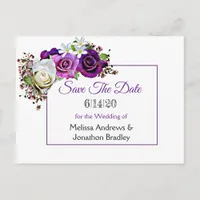 Purple Rose Bouquet Wedding Save the Date Announcement Postcard