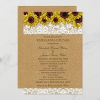 Burlap Rustic Sunflowers rehearsal dinner invites