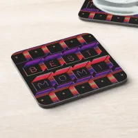 Best Mom Colored Blocks & Black Background Drink Coaster