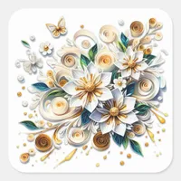 Paper Quilling Flowers Elegant  Square Sticker