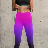 Hot Pink Violet and Black Ombre Capri Leggings