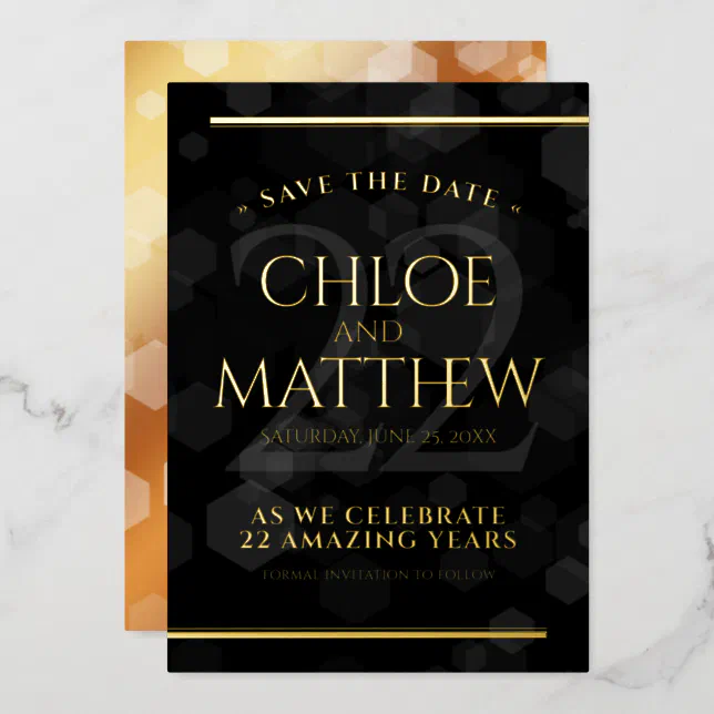 22nd Copper Wedding Anniversary Save the Date Foil Invitation