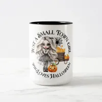 "Just a Small Town Girl Who Loves Halloween" Two-Tone Coffee Mug