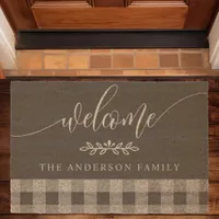 Welcome Family Name Buffalo Plaid  Doormat