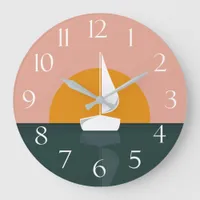 Nautical Sail Boat Ocean Sunset Coastal Large Clock