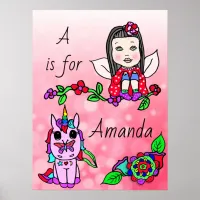 Personalized this Pretty Red  Fairy and Unicorn Poster