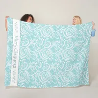 Teal Abstract Snowflake Pattern#10 ID1009 Fleece Blanket