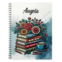 Personalized Vintage Books, Coffee and Flowers Notebook