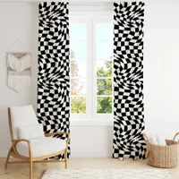 Retro Black White Optical Illusion Wavy Checkered Blackout Curtains