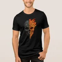 Illustration of Skull Tattoo Fire Flame Halloween Tri-Blend Shirt