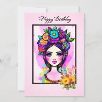 Pink Girl Birthday Card