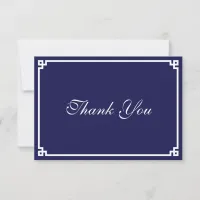 Dark Navy Blue and White Greek Key Border Thank You Card