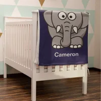 Cute Gray Elephant Cartoon Add Name Baby Blanket
