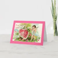 Cupid Valentine Pink Roses Card