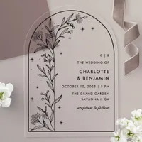 Black Starry Celestial Arch Botanical Wedding Acrylic Invitations