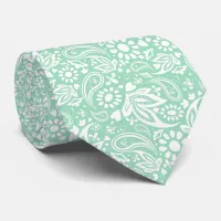 Neo Mint and White Romantic Paisley Pattern Neck Tie