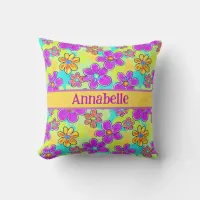 Color Retro Daisies  Throw Pillow