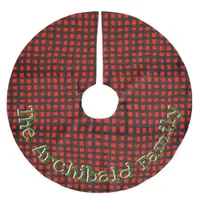 Custom Name Primitive Red &Blk Buffalo Check Plaid Brushed Polyester Tree Skirt