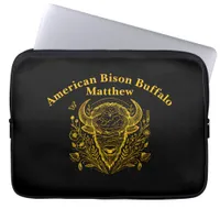 Gold Bison Illustration Surrounded by Nature Laptop Sleeve