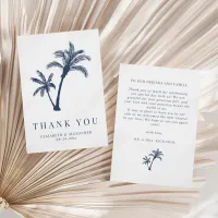 Palm Tree Tropical Beach Navy Blue Wedding Thank You Card