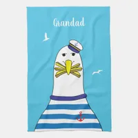 Captain Sailor Seagull Funny Cartoon Character Kitchen Towel