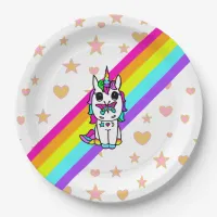 Pink Rainbow Unicorn with Butterfly on Nose Paper Plates