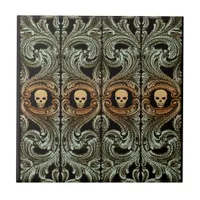 Goth Sage Green Ornament with Skull Ceramic Tile