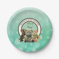 Green and Brown Teddy Bear Boy's Baby Shower Paper Plates