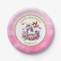 Pretty Pink, Purple and Gold Unicorn Birthday  Paper Plates