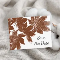 Brown Fall Leaf Stamp Wedding Save the Date Announcement Postcard