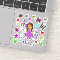 Hand Drawn Ethnic  Princess and Unicorn and Name Sticker