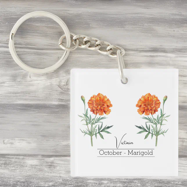 Birth Month Flower October Marigold Keychain