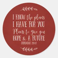 Rustic Red Christian Bible Verse Typography Classic Round Sticker