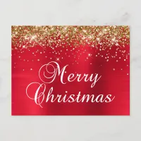 Merry Christmas Gold Glitter Red Foil Holiday Postcard