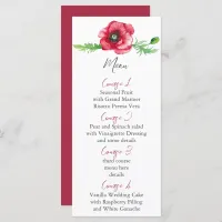 Rustic Elegant Watercolor Script Red Poppy Wedding Menu