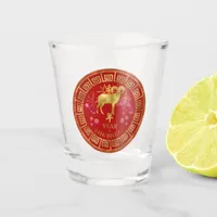 Chinese Zodiac Sheep Red/Gold ID542 Shot Glass